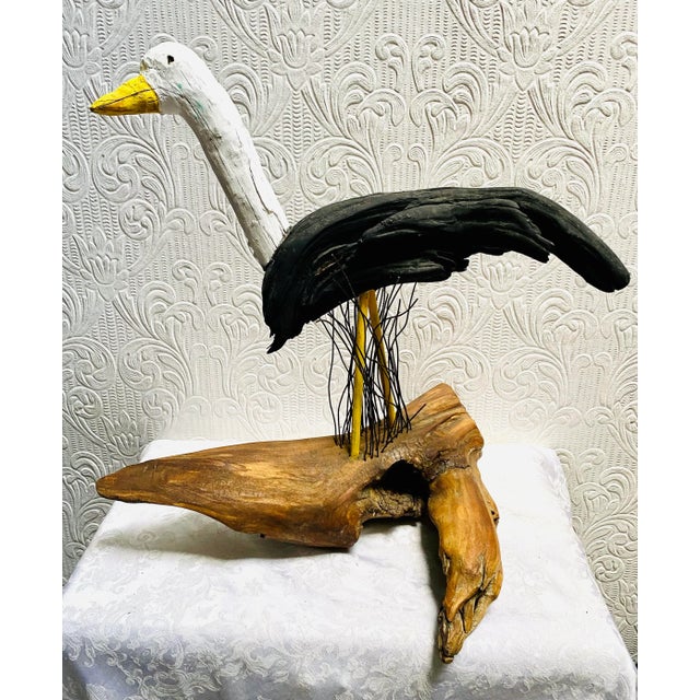 Coastal Vintage Coastal Hand-Carved and Painted Large Seagull Driftwood Statue For Sale - Image 3 of 13