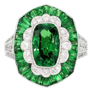 18k(750) White Gold Natural Brilliant Diamond and Tsavorite Ring, Size 7