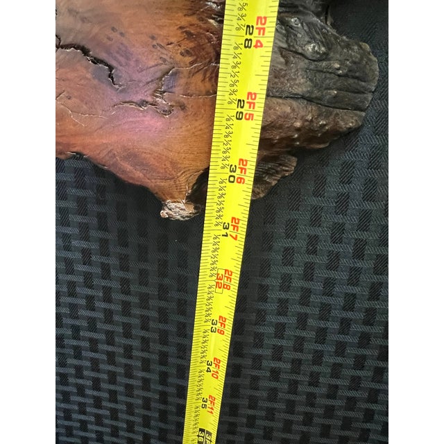 1980s Large Redwood Burl Live Edge Slab With 2 Carved Trees Wall Hanging Sculpture For Sale - Image 9 of 12