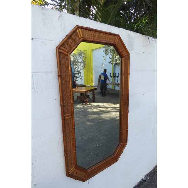 Wood Hollywood Regency Vanity Dresser Bathroom Wall Faux Bamboo Caned Mirror 5760 For Sale - Image 7 of 12