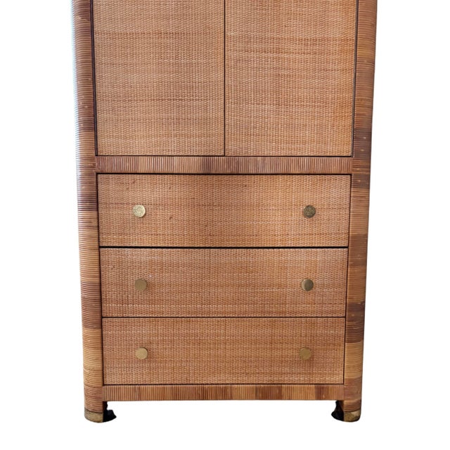 Boho Chic 1970s Bielecky Brothers Unsigned Cane & Rattan Vintage Armoire or Cabinet For Sale - Image 3 of 12