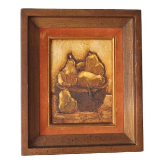 MCM Framed Original French Oil Painting "Pears in Bowl"/Kitchen Art For Sale