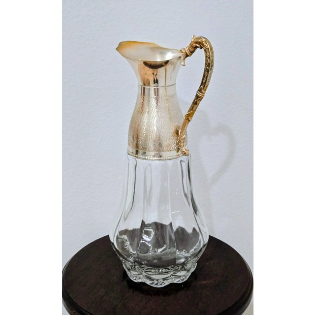 Hollywood Regency Elegant Italian Silver-Plated & Glass Pitcher – Vintage Made in Italy For Sale - Image 3 of 8