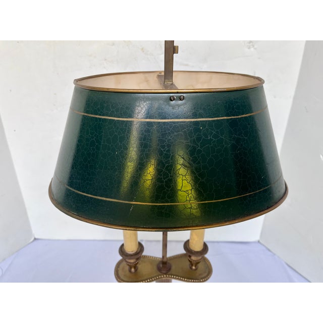 Vintage French Brass Bouillotte Two Candle Lamp W/Green Metal Shade For Sale - Image 14 of 14
