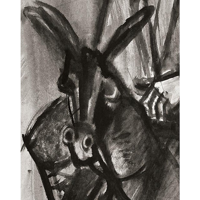 Abstract Vintage Mid Century French Abstract Black and White Painting on Paper of Man on Donkey, Signed by Righetti With Mat For Sale - Image 3 of 5