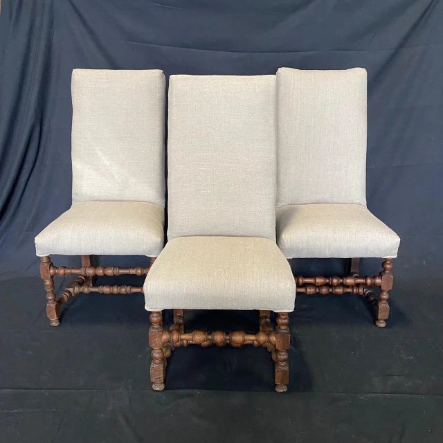 Early French Louis XIII Chairs With Intricate Turnery and New Upholstery -Set of 3 For Sale - Image 11 of 11