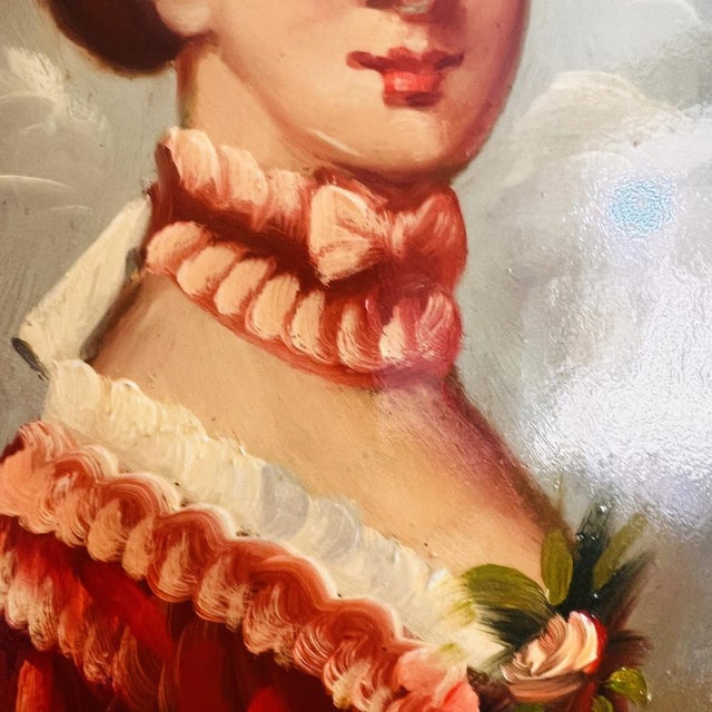 Lady with Roses Portrait, Painting on Wood, Framed For Sale - Image 4 of 7