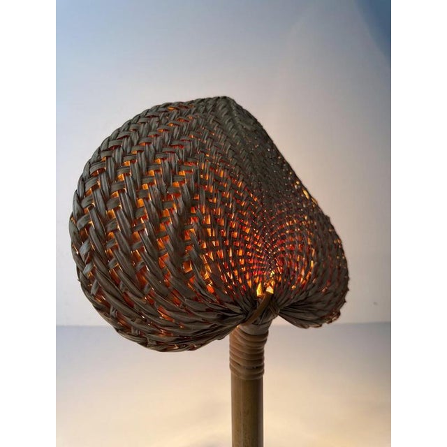 Italian Bamboo, Cane and Rattan Table Lamp with Fan-Shaped Shade in the style of Ingo Maurer, 1960s For Sale - Image 11 of 18