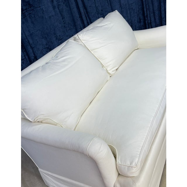 Traditional Style Sofa in White Linen Style Upholstery and Down Cushions For Sale - Image 10 of 13