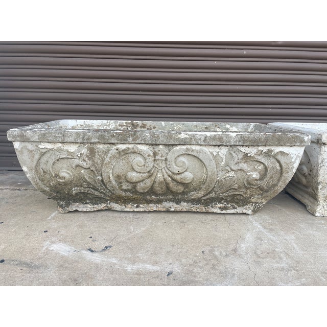 Sculpture Materials Pair of Vintage New Orleans Garden District Cast Stone Rectangular Planters For Sale - Image 7 of 8