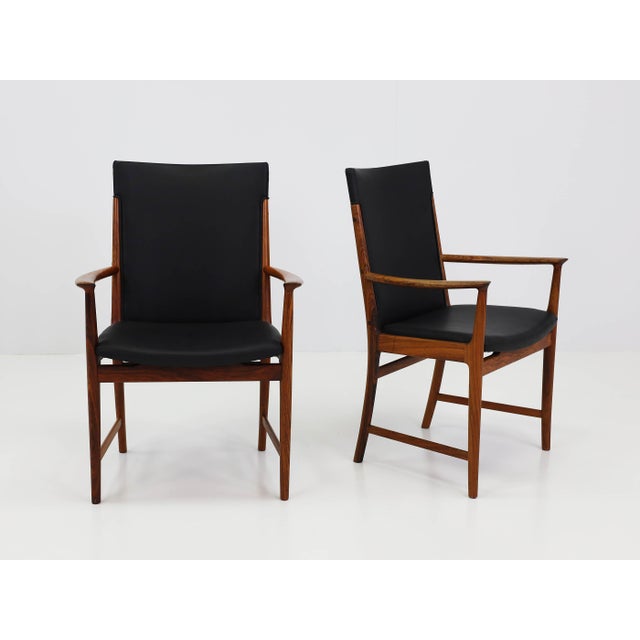 High-Back Armchairs in Rosewood and Leather by Kai Lyngfeldt-Larsen, Denmark, 1960s, Set of 2, in Very Good conditions....