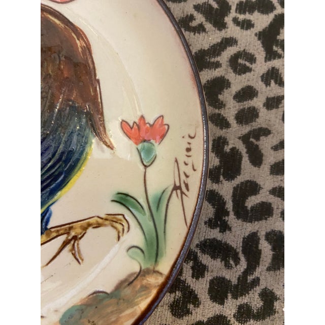 Vintage Portuguese Low Relief Pottery Rooster Plates For Sale - Image 4 of 12