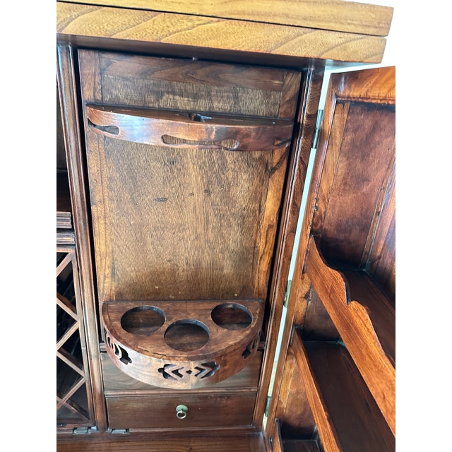 Mid-20th Century Japanese Lacquered Bar Cabinet With Hand-Painted Panels and Expanding Top For Sale - Image 12 of 15