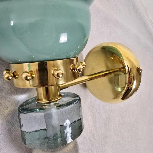 1990s Pair of Acqua Green Murano Glass Sconces For Sale - Image 10 of 12