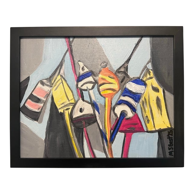 “Maine Lobster Buoys,” Modern Abstract Nautical Acrylic Painting on Canvas, Signed, Dated For Sale