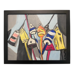 “Maine Lobster Buoys,” Modern Abstract Nautical Acrylic Painting on Canvas, Signed, Dated