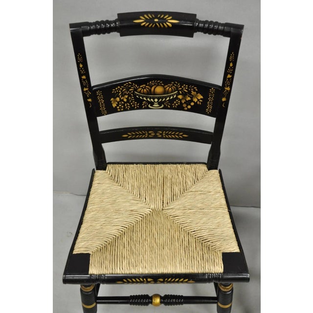 Nichols & Stone Mid 20th Century Vintage Nichols & Stone Hitchcock Harvest Stencil Painted Black Side Chair Pair For Sale - Image 4 of 12