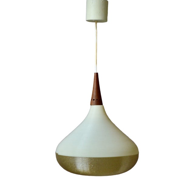 Rotaflex Pendant Light in White and Gold Rhodoid Shape, France, 1950s For Sale