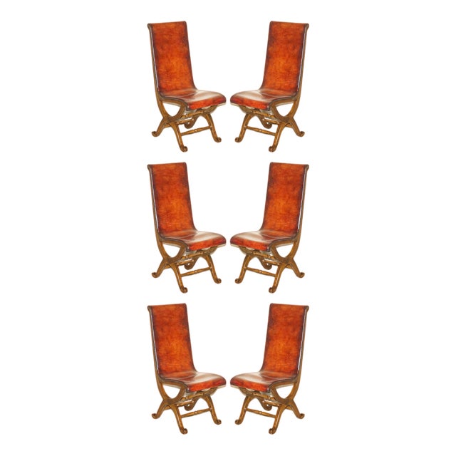 Spanish Brown Leather & Oak Dining Chairs by Pierre Lottier for Alamazan, Set of 6 For Sale