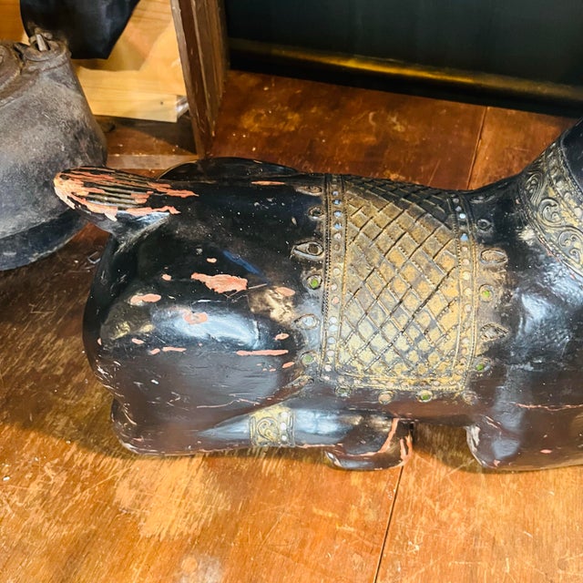 Vintage Hand Carved Wood Ram Statue Black Gold For Sale - Image 11 of 12