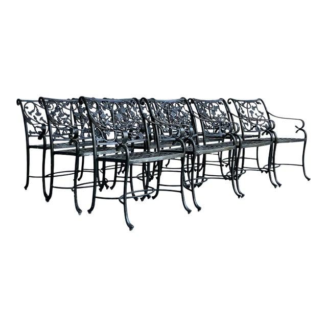 Vintage Black Wrought Iron Dining Chairs - Set of 12 For Sale