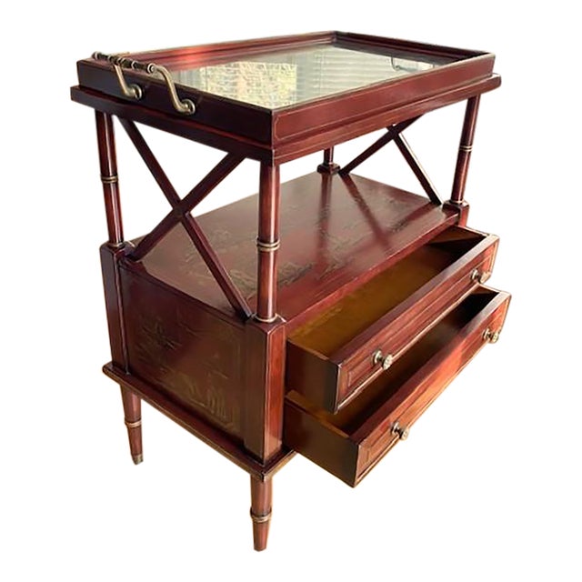 Chinoiserie Style Painted Server With Removable Tray by Century For Sale