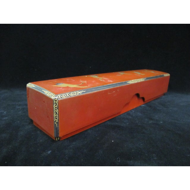 Antique Japanese Lacquer Gold Gilt Crane Long Document Letter Box W