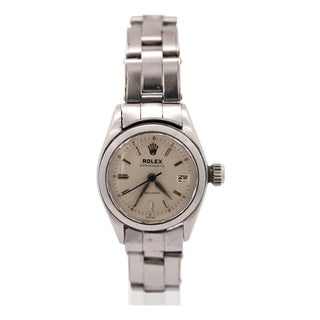 Vintage Rolex Oysterdate Precision 6406 Steel Cream Dial 1960s 24mm Ladies Watch For Sale