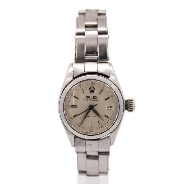 Vintage Rolex Oysterdate Precision 6406 Steel Cream Dial 1960s 24mm Ladies Watch For Sale