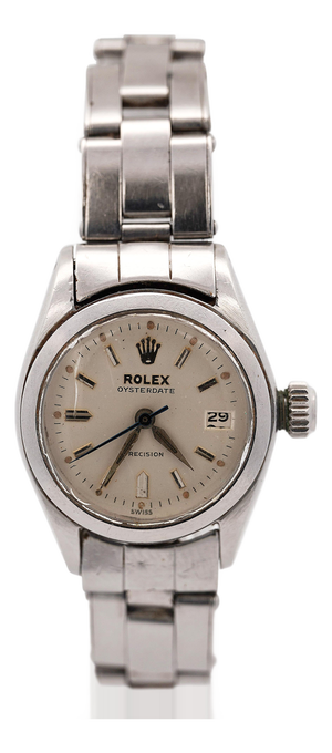 Vintage Rolex Oysterdate Precision 6406 Steel Cream Dial 1960s 24mm Ladies Watch