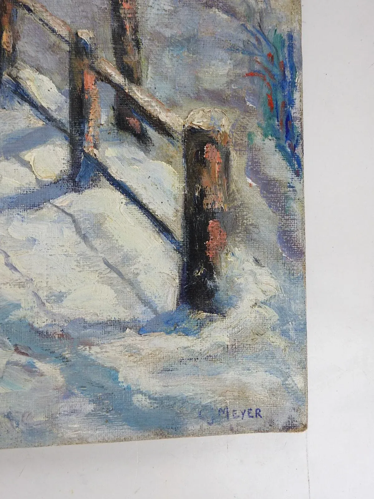 Vintage Mid 20th Century Impressionist Snowy Winter Trail Painting