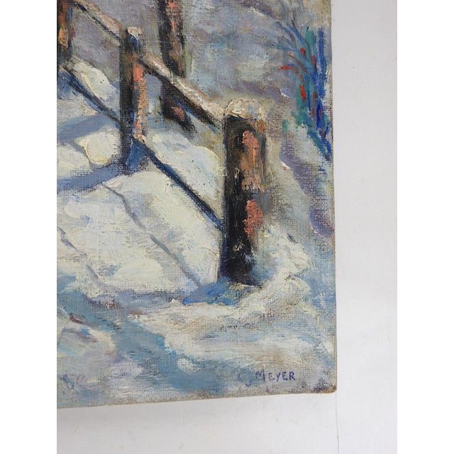 Mid 20th century oil on canvas snowy winter road painting by Carl Davis (20th century) America. Signed lower right with...
