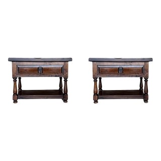 20th Pair of Large Spanish Nightstands or Low Console Tables With Drawer For Sale