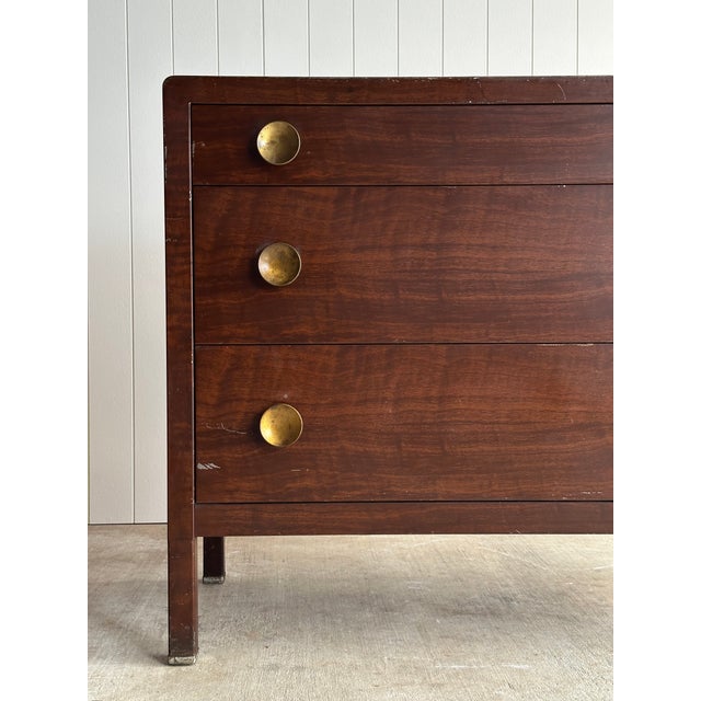 1930s Vintage Norman Bel Geddes Steel Chest of Drawers With Mirror & Brass Pulls, C. 1930s For Sale - Image 5 of 18