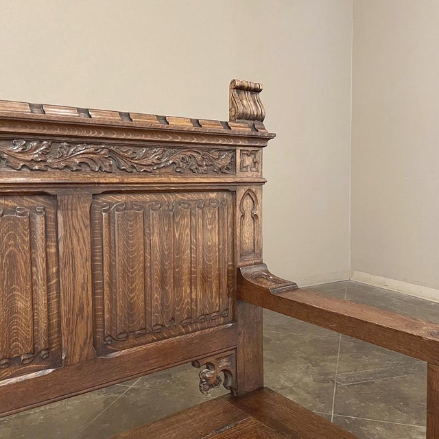 Antique Gothic Revival Carved Hall Bench For Sale - Image 13 of 18