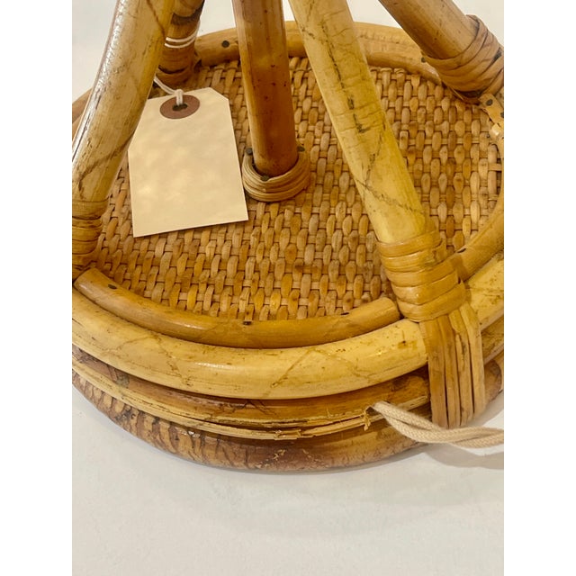 French Bamboo & Rattan Double Light Table Lamp For Sale - Image 12 of 16