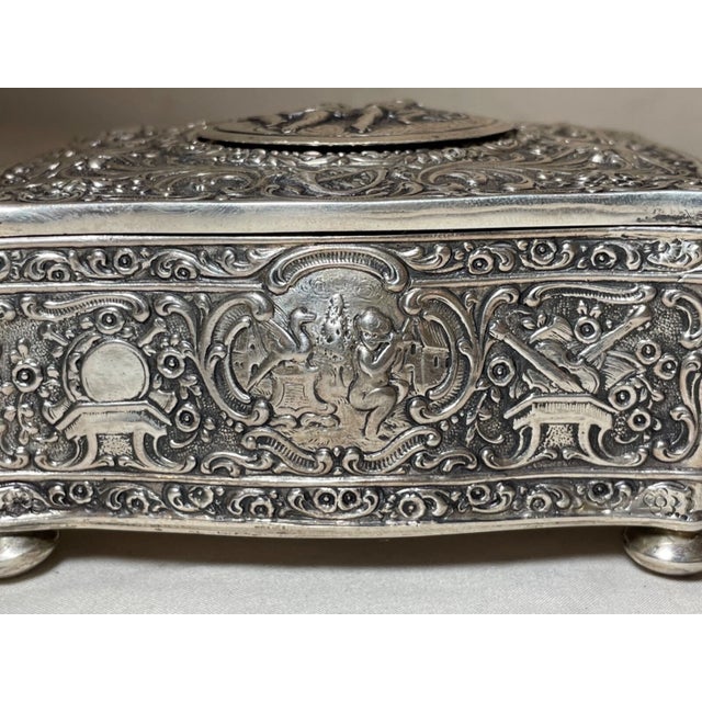 Metal Rare Antique Ornate Sterling Silver German Singing Bird Mechanical Music Box For Sale - Image 7 of 18