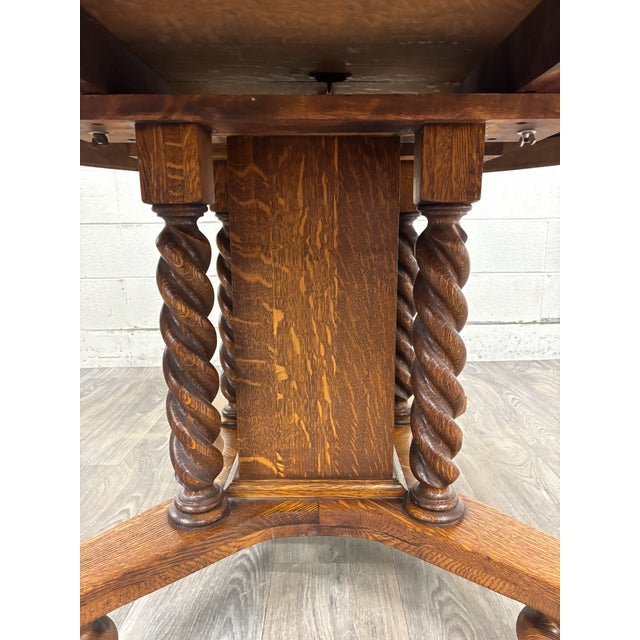 Antique Jacobean Revival Quarter Sawn Oak Tiger Oak Barley Twist Dining Table For Sale - Image 11 of 11