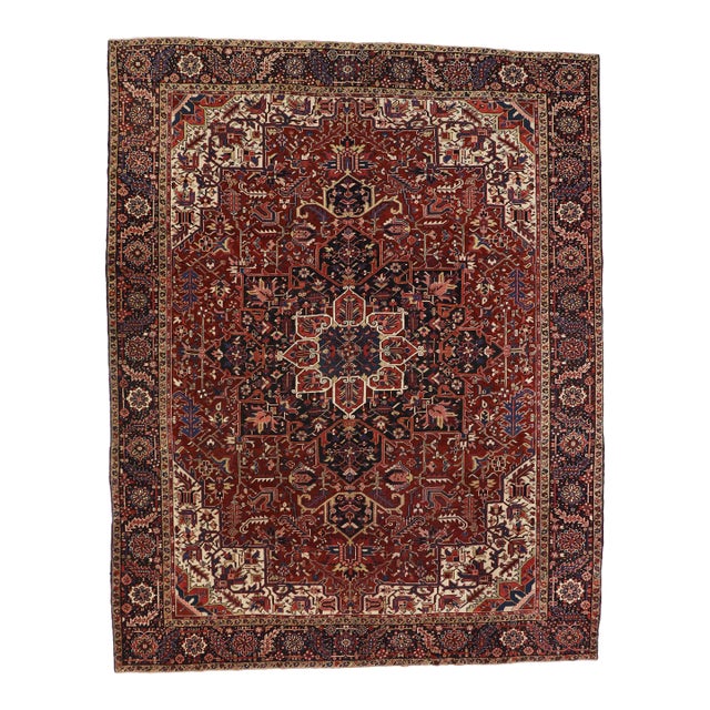 Antique Persian Heriz Rug - 11'04 x 14'05 For Sale