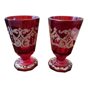 Antique Bohemian Glass Moser Ruby Goblets- a Pair