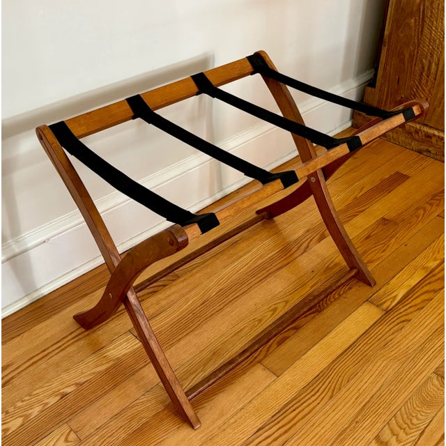 Hotel Cabana Style Folding Luggage Rack, Mahogany For Sale - Image 6 of 11