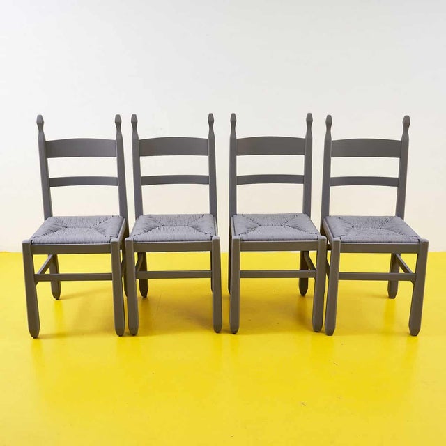 Grey Wood and Straw Chairs,Set of 4 For Sale - Image 9 of 9