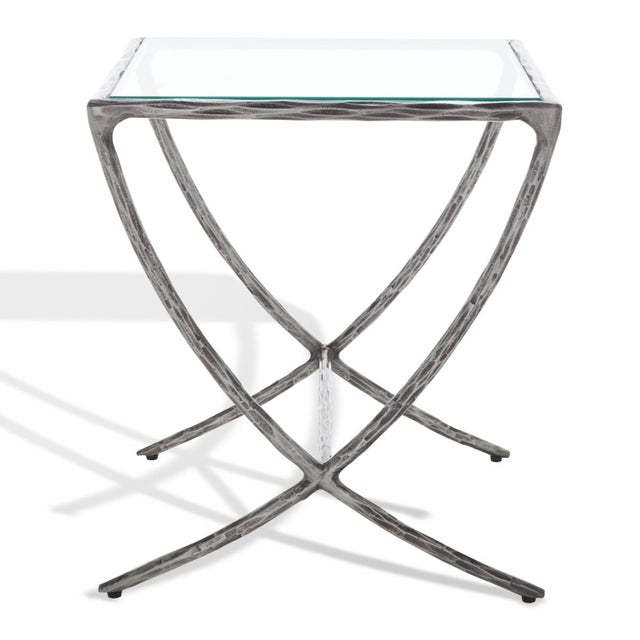 Metal Debbie Square Metal Accent Table in Silver with Glass Top For Sale - Image 7 of 8