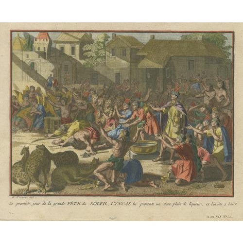 Bernard Picart, Inca Sun Festival, Peru, 1777, Hand-Coloured Engraving For Sale - Image 4 of 9