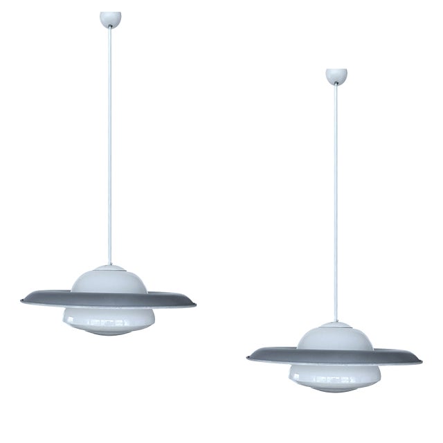 Large Art Deco Glass Pendant Lights, 1930s, Set of 2 For Sale