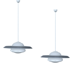 Large Art Deco Glass Pendant Lights, 1930s, Set of 2