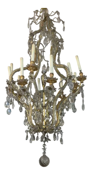 Mid-20th Century French Maison Baguès Crystal and Gilt Iron Chandelier