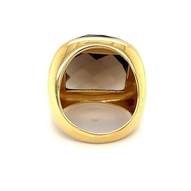 Contemporary Mid 20th Century Lalla & Rossana 18k Yellow Gold Smoky Quartz Wide Ring - Size 7.5 For Sale - Image 3 of 6