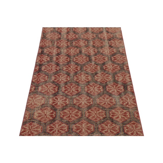 Rug & Kilim Vintage Distressed Runner Rug, Rust-Blue Geometric Floral Pattern - Rug & Kilim For Sale - Image 4 of 8