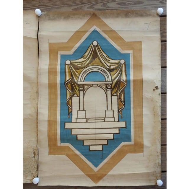 Vintage Distressed Architectural Alter Decorative Paintings - a Pair For Sale - Image 4 of 5